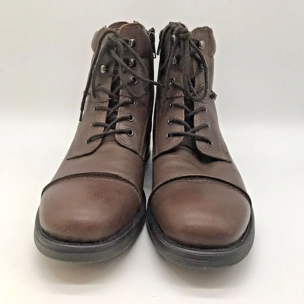 Alfani Lion 8046 Pebbled Brown Leather Lace-Up Fashion Boots Men's 10.5M Shoes